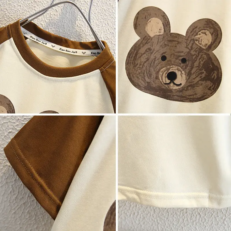 Boys T-shirt Bear Print Brown Cream Summer Wear