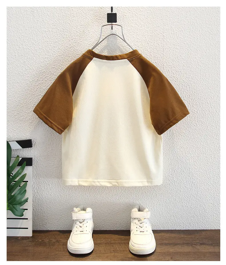 Boys T-shirt Bear Print Brown Cream Summer Wear — feature 6