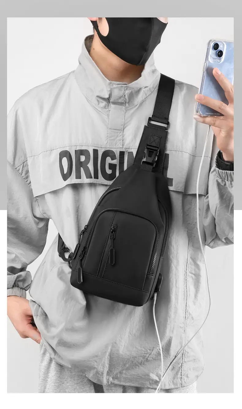 Men's Waterproof Casual Shoulder Bag Black Korean Style — feature 10