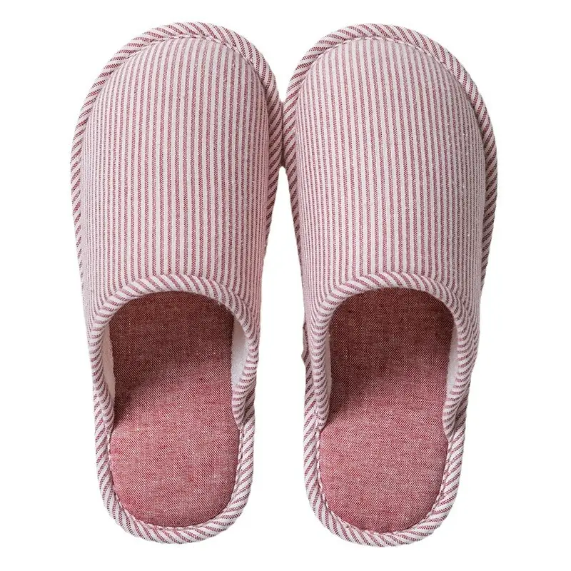 Cixi Cotton Slippers for Women, Autumn and Winter Home Warm and Dirt-Resistant Closed-Toe Cotton Slippers, Couple's Striped Slippers, Factory Wholesale