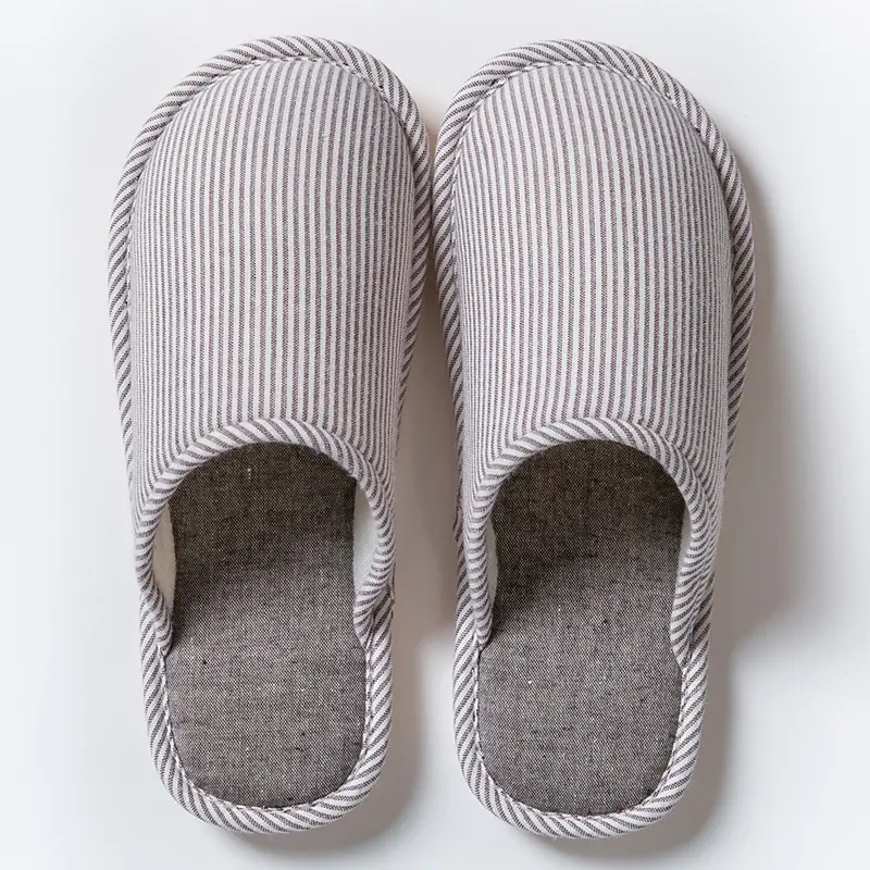 Cixi Cotton Slippers for Women, Autumn and Winter Home Warm and Dirt-Resistant Closed-Toe Cotton Slippers, Couple's Striped Slippers, Factory Wholesale
