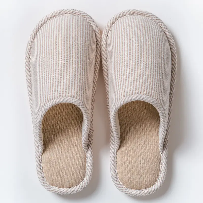 Cixi Cotton Slippers for Women, Autumn and Winter Home Warm and Dirt-Resistant Closed-Toe Cotton Slippers, Couple's Striped Slippers, Factory Wholesale