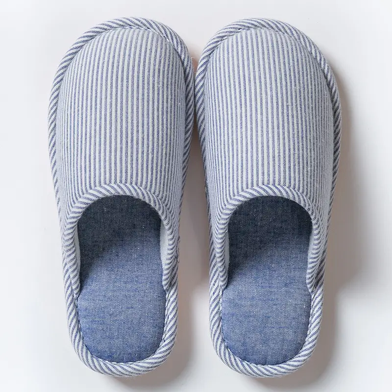 Cixi Cotton Slippers for Women, Autumn and Winter Home Warm and Dirt-Resistant Closed-Toe Cotton Slippers, Couple's Striped Slippers, Factory Wholesale
