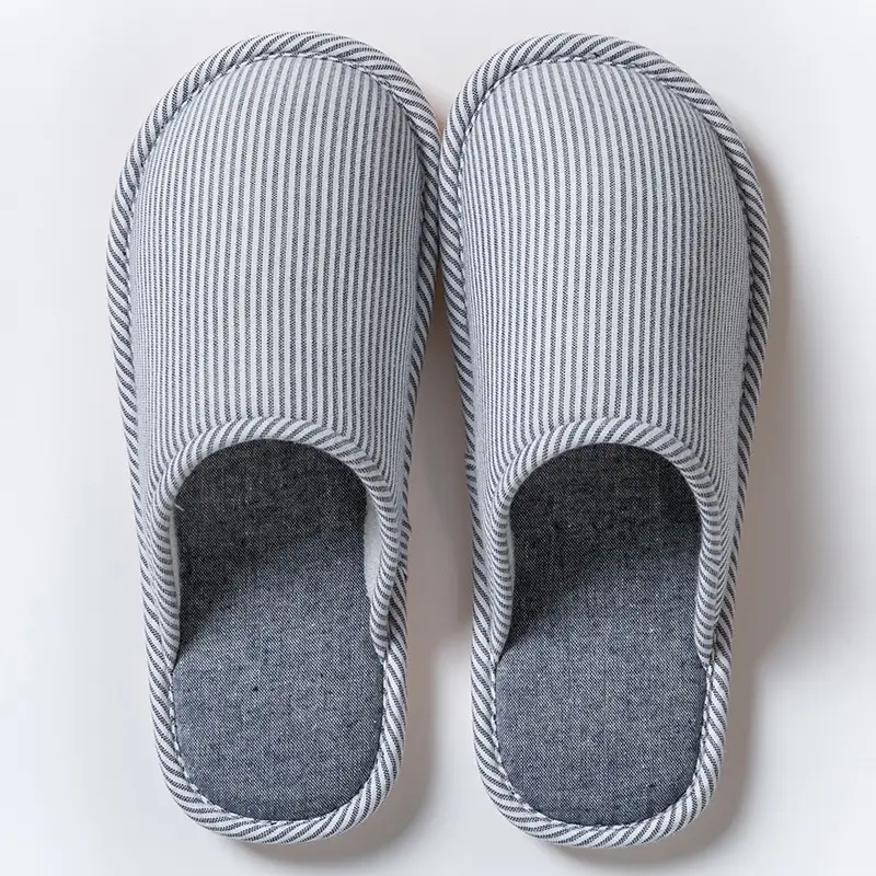 Cixi Cotton Slippers for Women, Autumn and Winter Home Warm and Dirt-Resistant Closed-Toe Cotton Slippers, Couple's Striped Slippers, Factory Wholesale