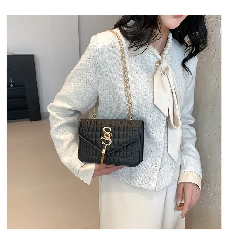 Women's Gold Croc Patch Bag with Chain & Square Design — feature 14