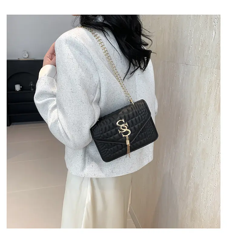 Women's Gold Croc Patch Bag with Chain & Square Design — feature 15