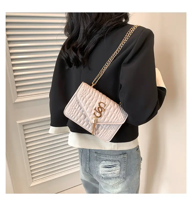Women's Gold Croc Patch Bag with Chain & Square Design — feature 16