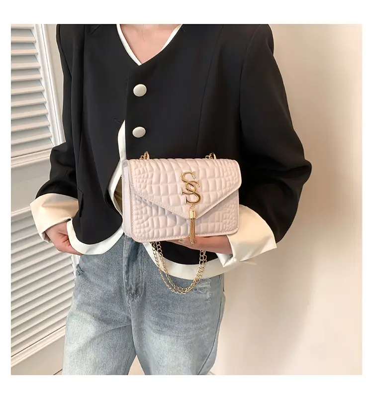 Women's Gold Croc Patch Bag with Chain & Square Design — feature 17