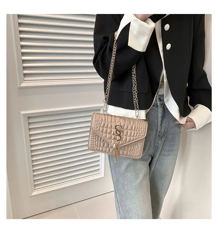Women's Gold Croc Patch Bag with Chain & Square Design — feature 18