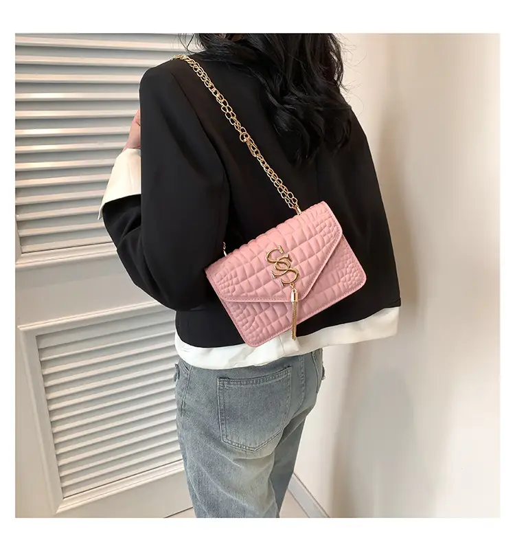 Women's Gold Croc Patch Bag with Chain & Square Design — feature 20