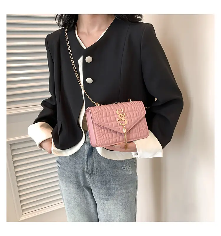 Women's Gold Croc Patch Bag with Chain & Square Design — feature 21