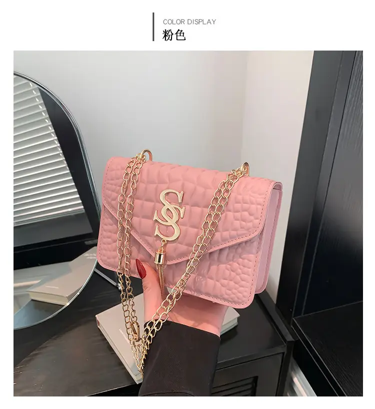 Women's Gold Croc Patch Bag with Chain & Square Design — feature 22