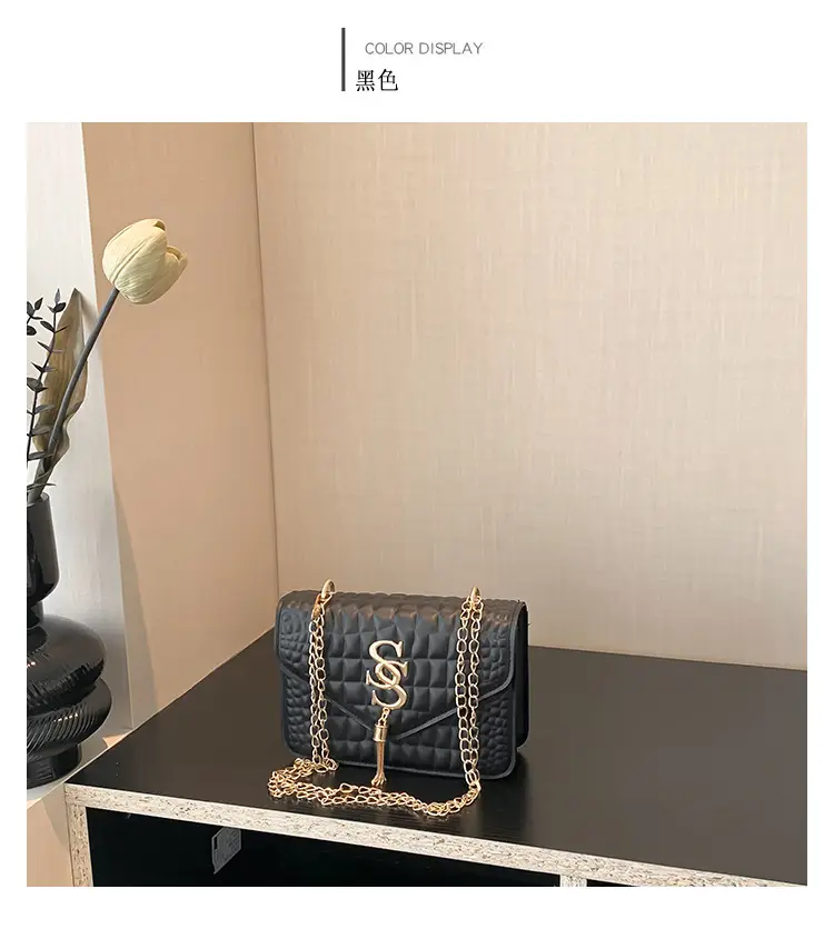 Women's Gold Croc Patch Bag with Chain & Square Design — feature 24