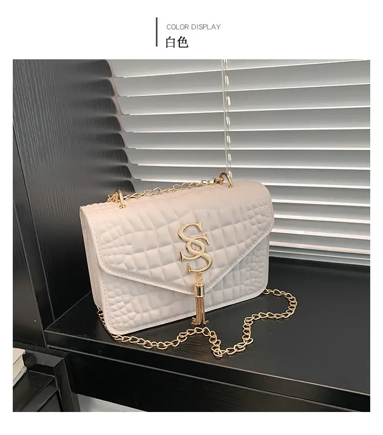 Women's Gold Croc Patch Bag with Chain & Square Design — feature 26
