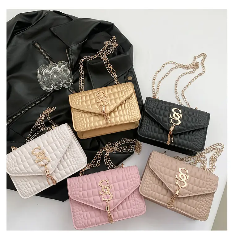 Women's Gold Croc Patch Bag with Chain & Square Design — feature 9