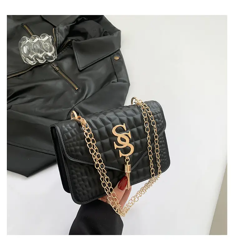 Women's Gold Croc Patch Bag with Chain & Square Design - Image 2