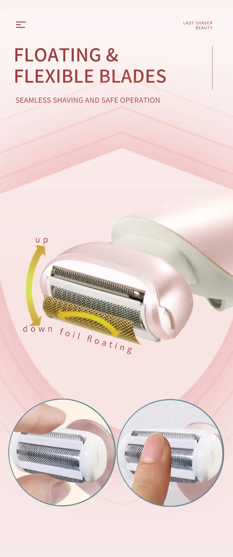 Pink Women's Shaving Epilator, Whole Body Hair Trimmer, Armpit Private Part Shaver, Seven-Level Waterproof — feature 5