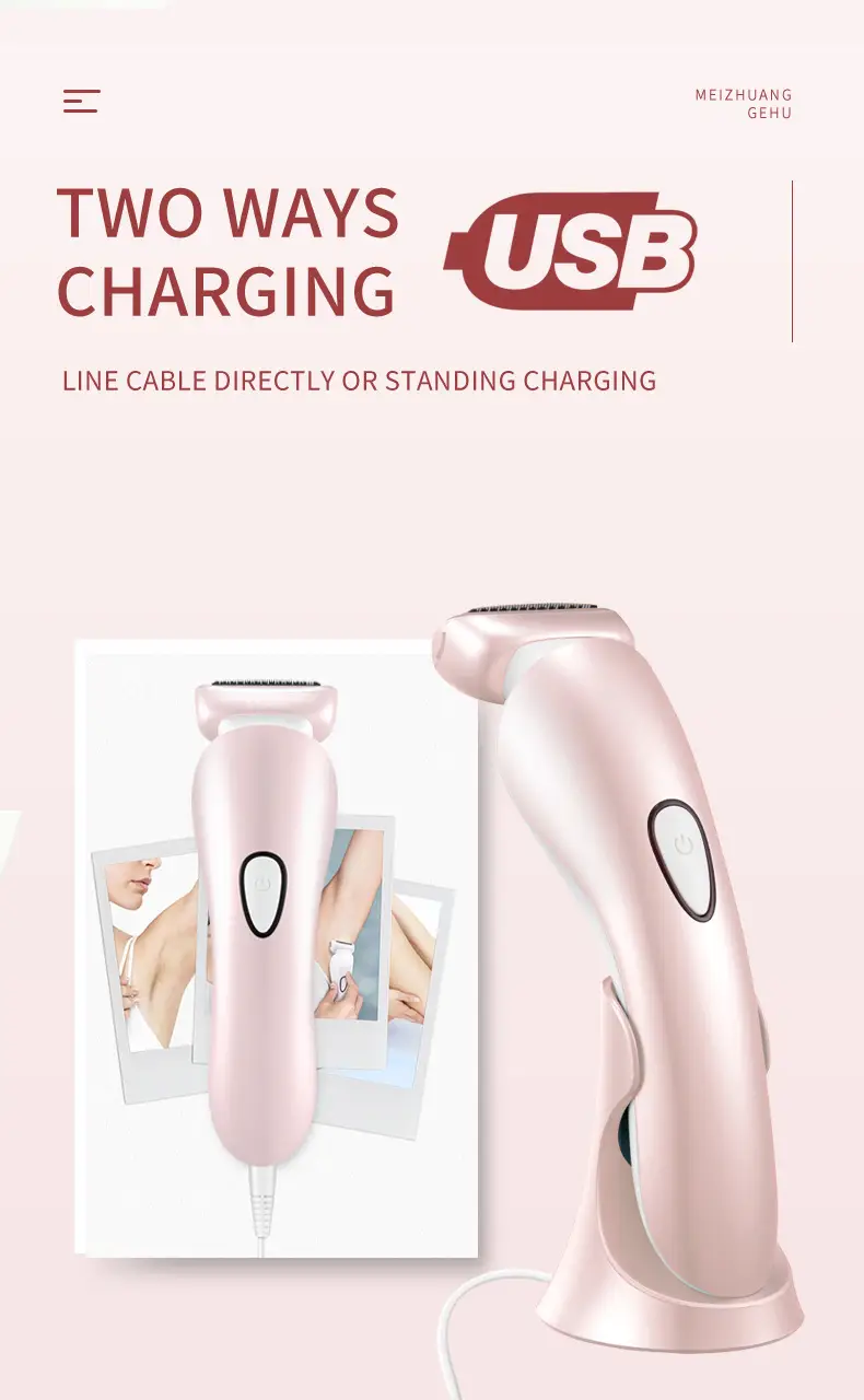 Pink Women's Shaving Epilator, Whole Body Hair Trimmer, Armpit Private Part Shaver, Seven-Level Waterproof — feature 9