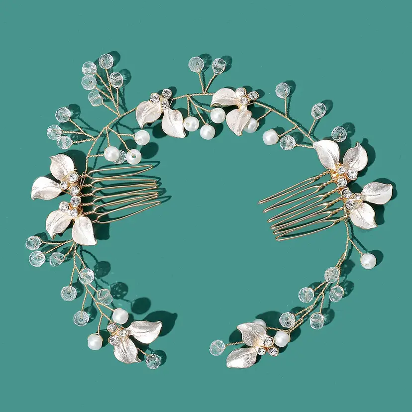 Golden Leaf Hair Comb for Bridal Hair Styling - Image 5