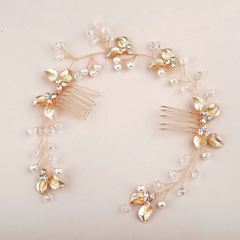 Golden Leaf Hair Comb for Bridal Hair Styling - Image 7