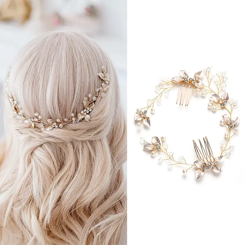 Golden Leaf Hair Comb for Bridal Hair Styling — feature 1