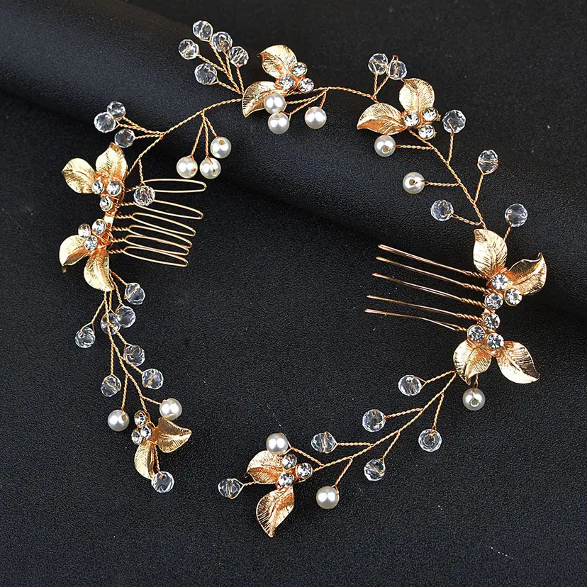 Golden Leaf Hair Comb for Bridal Hair Styling - Image 2
