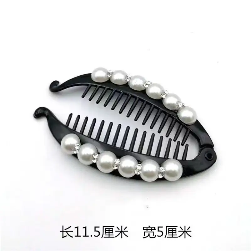 Pearl Diamond Hair Clip Black Banana Style 11x3cm - Image 2