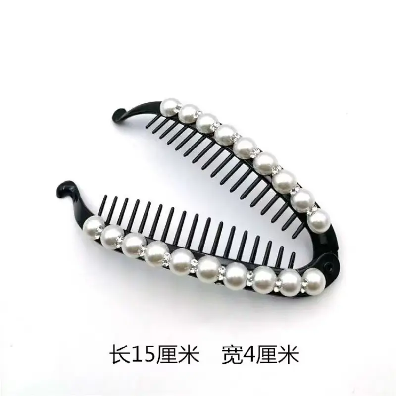 Pearl Diamond Hair Clip Black Banana Style 11x3cm - Image 3
