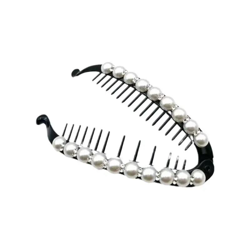 Pearl Diamond Hair Clip Black Banana Style 11x3cm - Image 5
