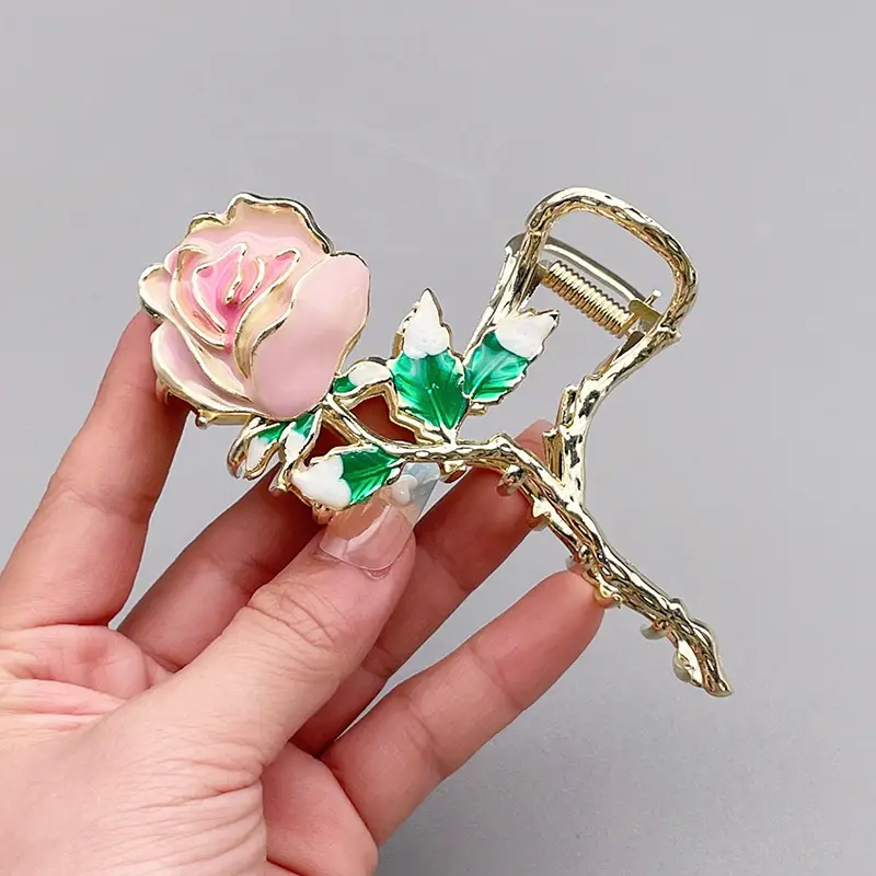 Pink Flower Pearl Hair Clip for Women