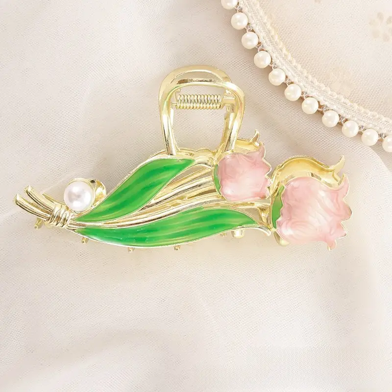 Pink Flower Pearl Hair Clip for Women