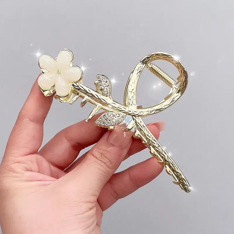 Pink Flower Pearl Hair Clip for Women
