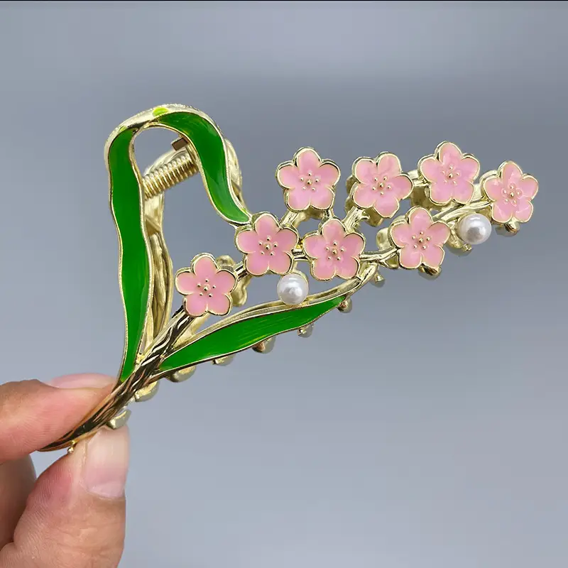 Pink Flower Pearl Hair Clip for Women