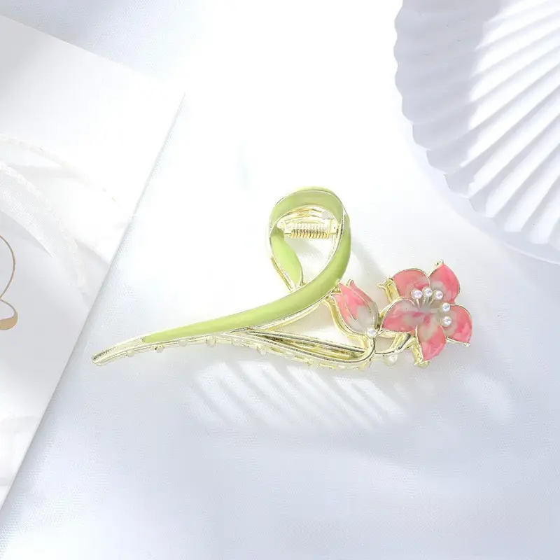 Pink Flower Pearl Hair Clip for Women