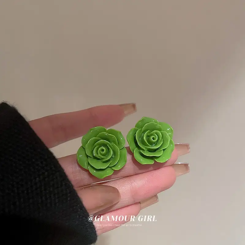 Green Rose Earrings for Girls - 1 Pc Handcrafted Decor - Image 102