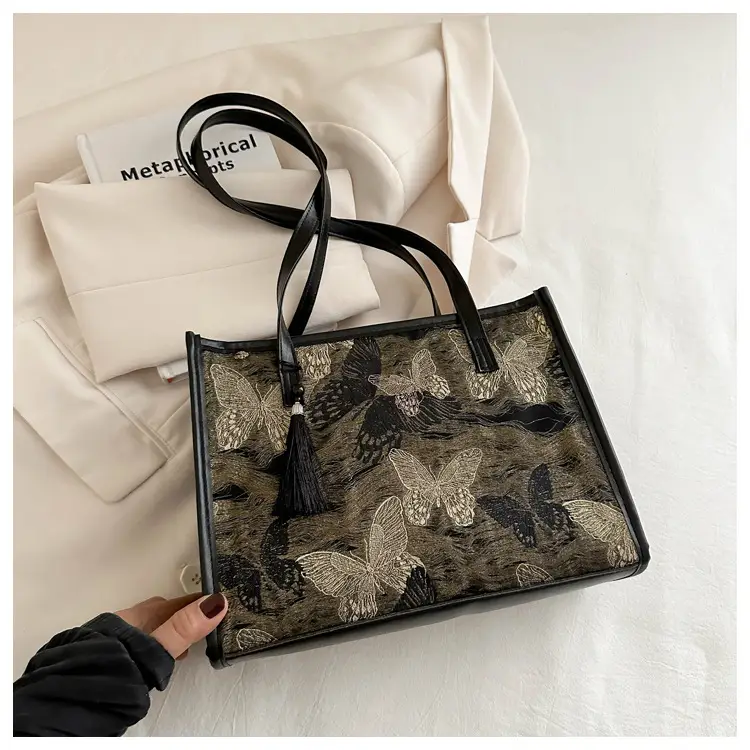 Luxury Embroidered Butterfly Tote Bag for Women - Image 2