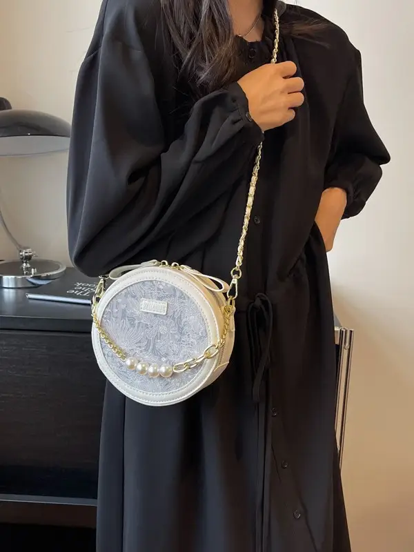 Pink Pearl Chain Shoulder Bag for Women 2024