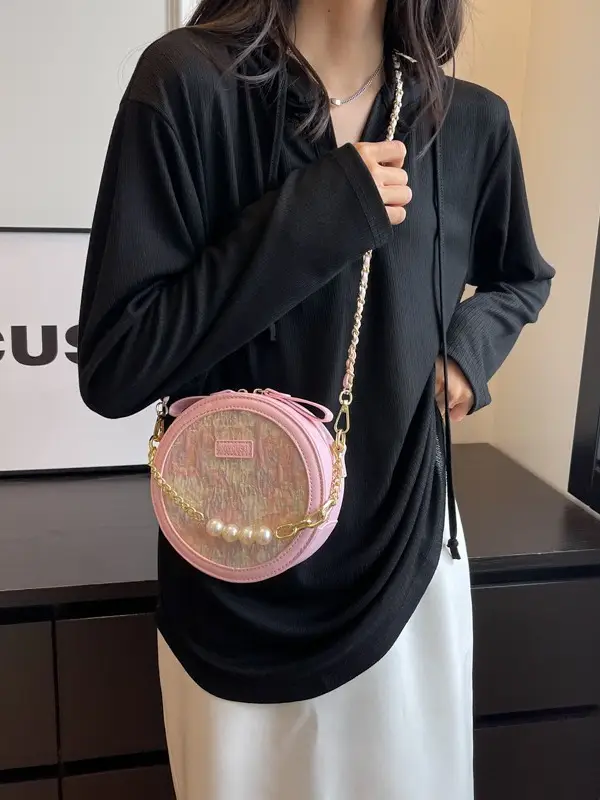 Pink Pearl Chain Shoulder Bag for Women 2024