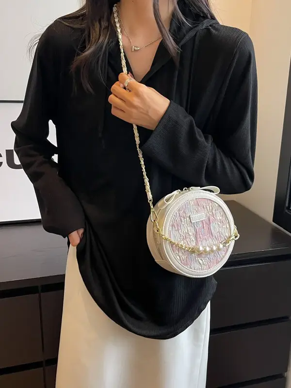 Pink Pearl Chain Shoulder Bag for Women 2024