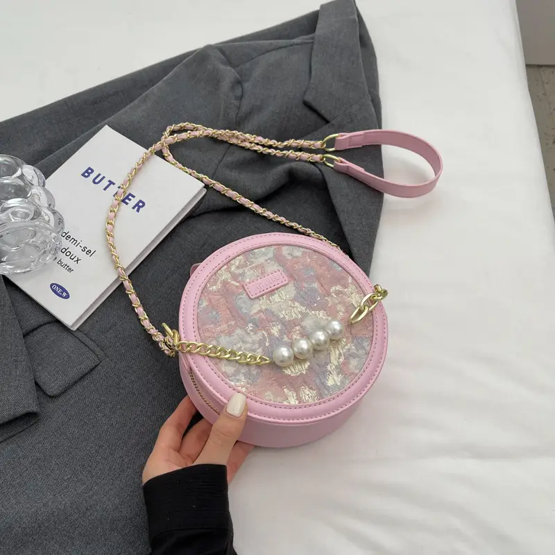 Pink Pearl Chain Shoulder Bag for Women 2024