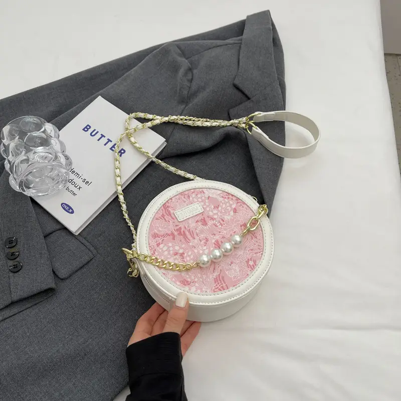 Pink Pearl Chain Shoulder Bag for Women 2024