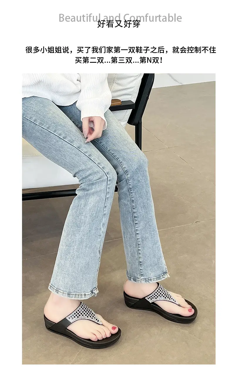 Xinzhili 2025 Cross-Border Slippers for Women, Fashionable Bright Diamond Flip-Flops, Summer Thick-Soled Beach Sandals — feature 1