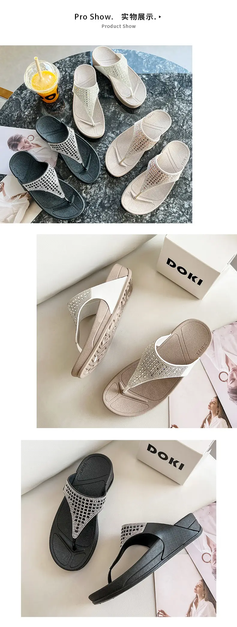 Xinzhili 2025 Cross-Border Slippers for Women, Fashionable Bright Diamond Flip-Flops, Summer Thick-Soled Beach Sandals — feature 11