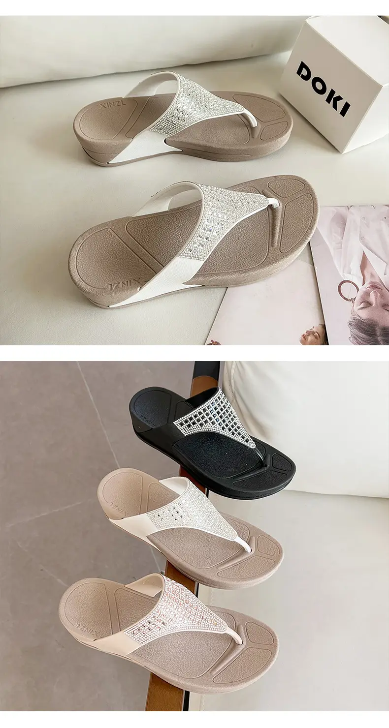 Xinzhili 2025 Cross-Border Slippers for Women, Fashionable Bright Diamond Flip-Flops, Summer Thick-Soled Beach Sandals — feature 12