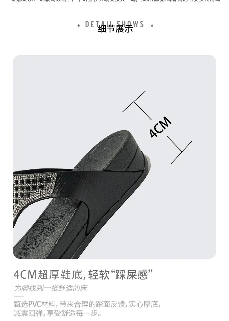 Xinzhili 2025 Cross-Border Slippers for Women, Fashionable Bright Diamond Flip-Flops, Summer Thick-Soled Beach Sandals — feature 3