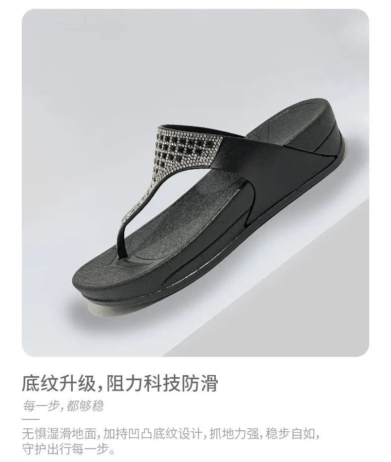 Xinzhili 2025 Cross-Border Slippers for Women, Fashionable Bright Diamond Flip-Flops, Summer Thick-Soled Beach Sandals — feature 4