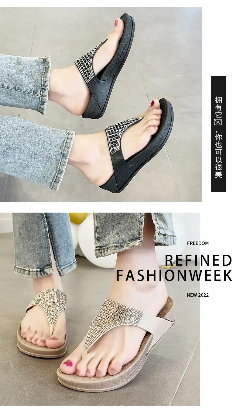 Xinzhili 2025 Cross-Border Slippers for Women, Fashionable Bright Diamond Flip-Flops, Summer Thick-Soled Beach Sandals — feature 9