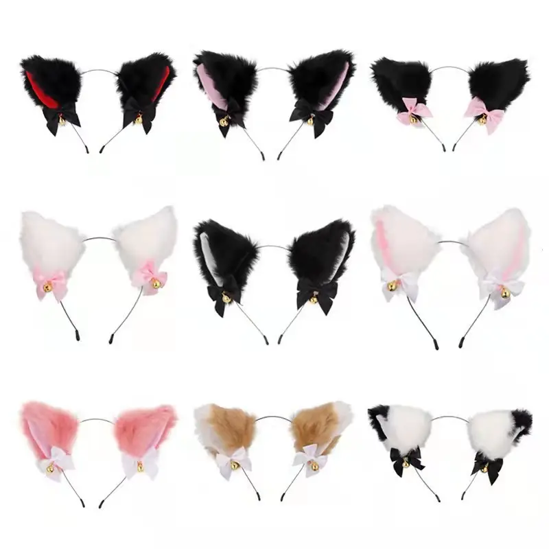 Japanese Plush Bell Bow Lolita Headwear with Fox Ear Design - Image 5