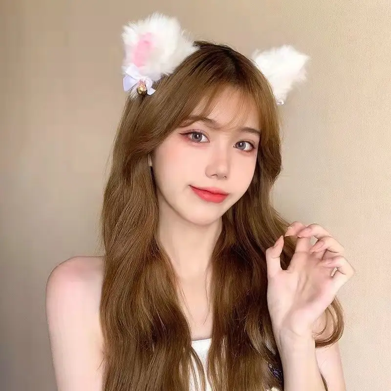 Japanese Plush Bell Bow Lolita Headwear with Fox Ear Design - Image 6