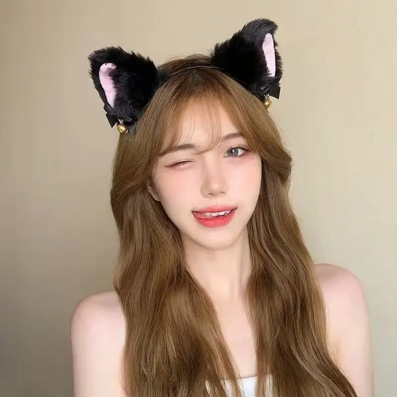 Japanese Plush Bell Bow Lolita Headwear with Fox Ear Design - Image 7